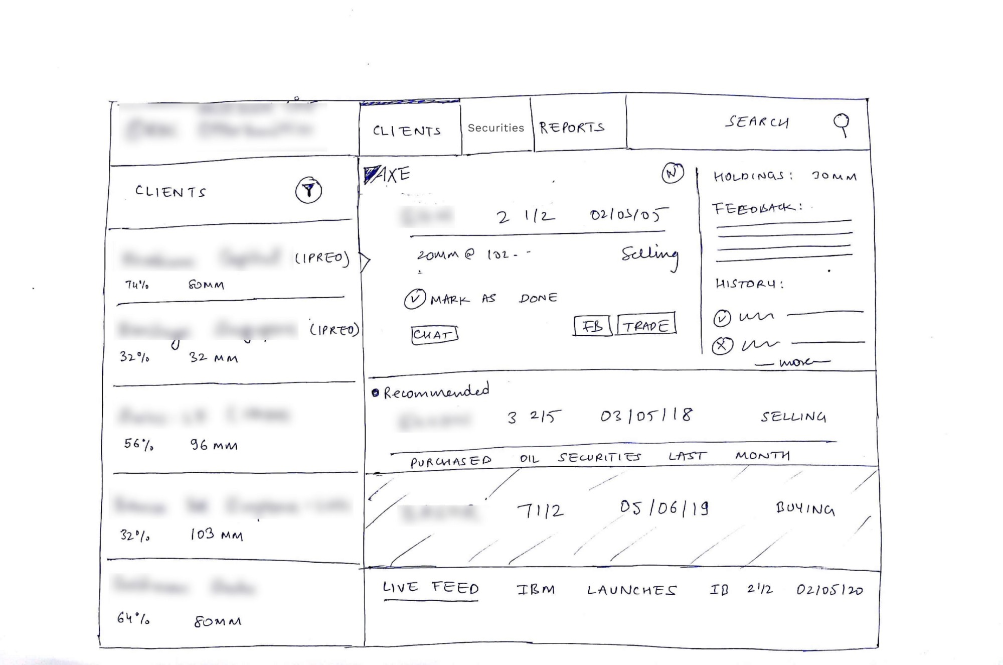 CLIENTS / SECURITIES tabs